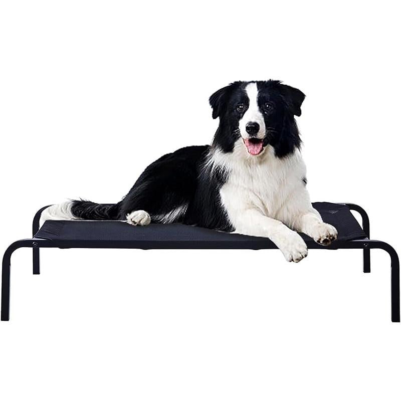 Raised Cooling Steel-Framed Elevated Pet Bed, Elevated Mesh Pet Bed Durable Frame Dog Cot for Outdoor or Indoor Use with Skid-Resistant Feet Black Large (Large)