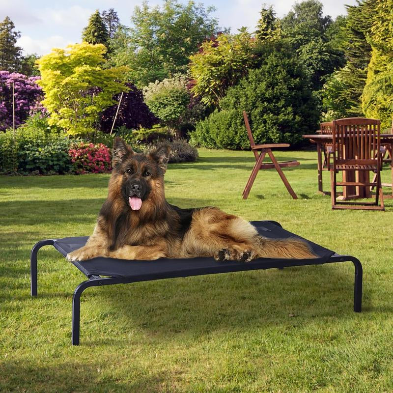 Raised Cooling Steel-Framed Elevated Pet Bed, Elevated Mesh Pet Bed Durable Frame Dog Cot for Outdoor or Indoor Use with Skid-Resistant Feet Black Large (Large)