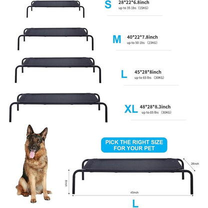 Raised Cooling Steel-Framed Elevated Pet Bed, Elevated Mesh Pet Bed Durable Frame Dog Cot for Outdoor or Indoor Use with Skid-Resistant Feet Black Large (Large)