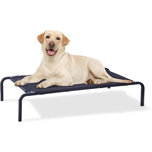 Raised Cooling Steel-Framed Elevated Pet Bed, Elevated Mesh Pet Bed Durable Frame Dog Cot for Outdoor or Indoor Use with Skid-Resistant Feet Black Large (Large)